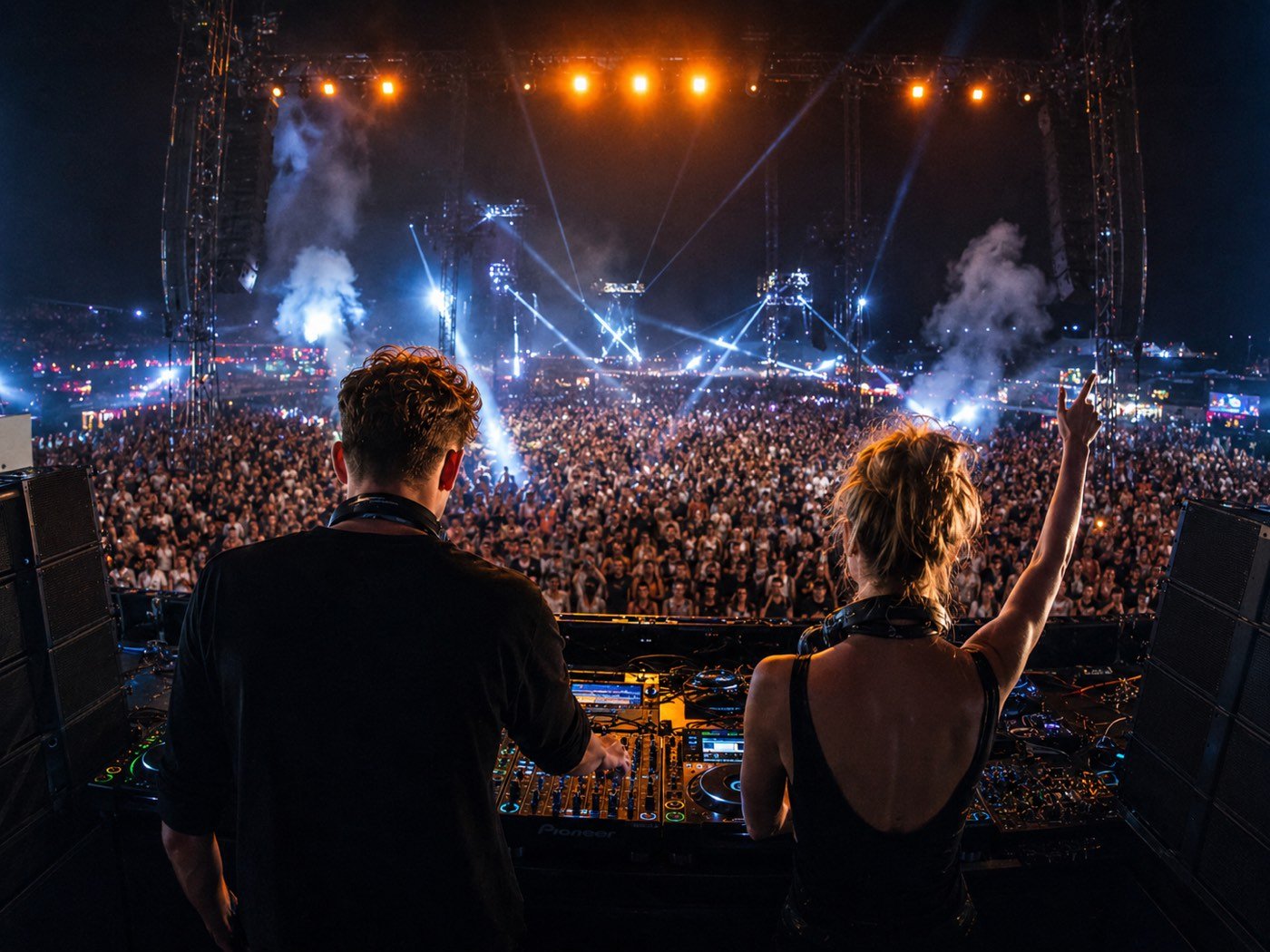Backstage view during a live festival production